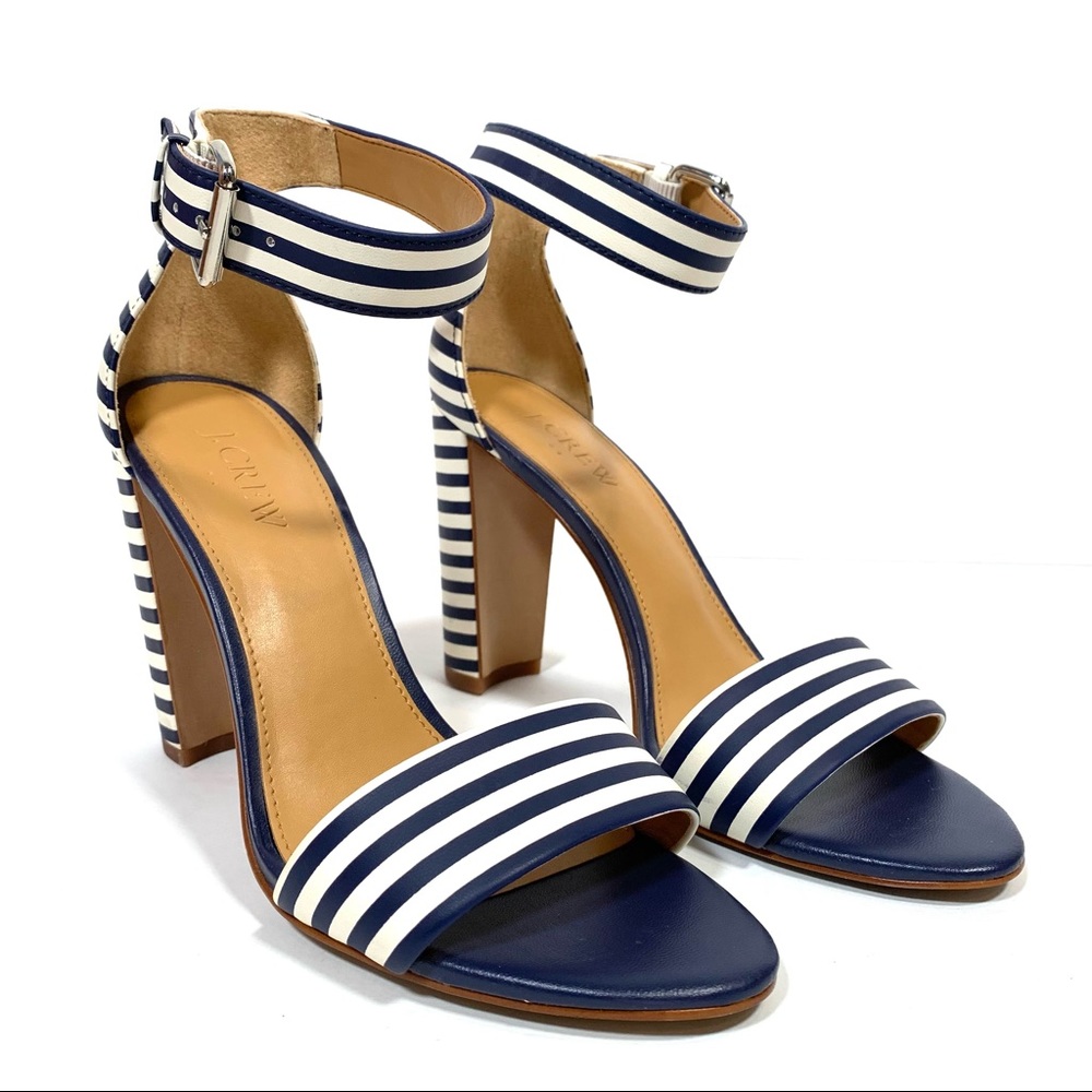 J. Crew Blue and White Stripe Block Heels Size 7